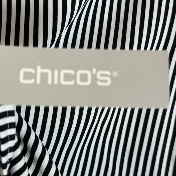 Chicos NWT Black and White Petite Striped Mock Neck Blouse - Picture 7 of 8